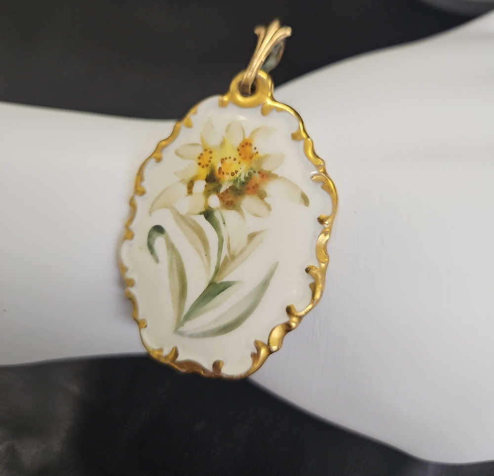 Rosenthal Gold-Trim White Floral Porcelain Pendant
